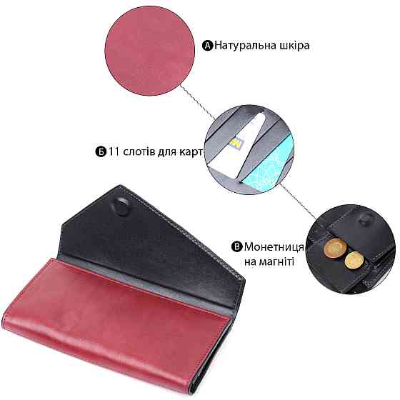Вместительный кошелек с монетницей снаружи из натуральной кожи GRANDE PELLE 11647 Бордовый Киев