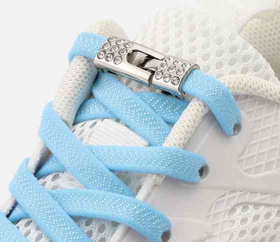 Шнурки еластичні без зав'язок з металевою застібкою зі стразами Блакитний Сміла