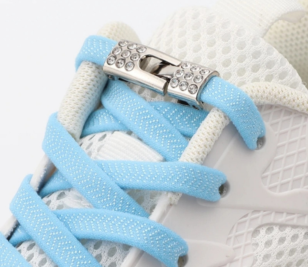 Шнурки эластичные без завязок с металлической застежкой со стразами Голубой Смела - изображение 2