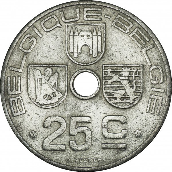 25 сантимів. 1943 рік, Бельгія. (BELGIQUE - BELGIE) Полтава - фото 1
