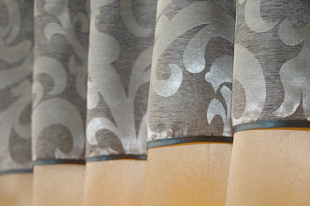 Кухонные шторы VR-Textil № 073к с ламбрекеном и подхватами персиковый с серым 270х170 см (52-0200) Киев - изображение 4