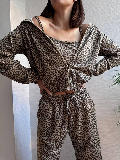 Жіночий леопардовий костюм трійка з подвійним капюшоном двонитка Одеса - фото 3