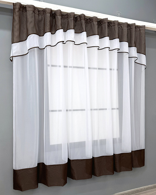 Гардина арка на кухню VR-Textil № 110к білий з венге 280х170 см (52-1229) Київ - фото 2
