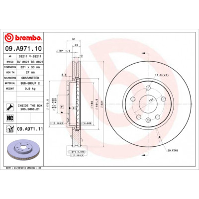 Тормозной диск Brembo 09.A971.11 Винница - изображение 1