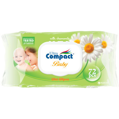 Детские влажные салфетки Ultra Compact Ромашка 72 шт. с клапаном (8697420531188) Винница - изображение 1