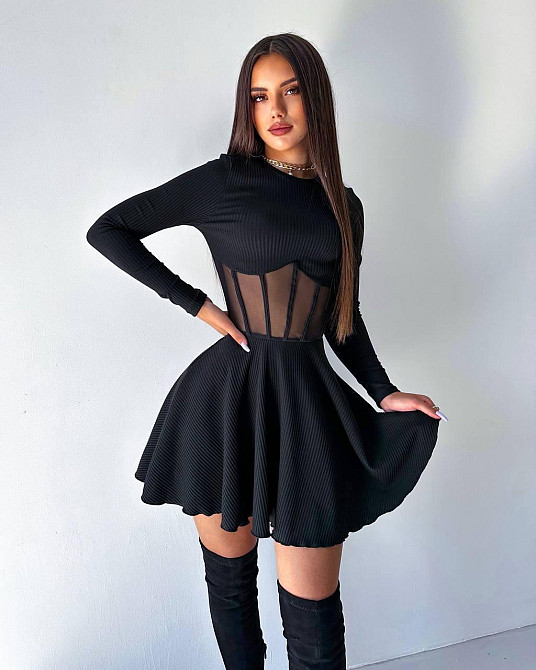 Женское приталенное мини платье с имитацией корсета мустанг рубчик Одесса - изображение 3