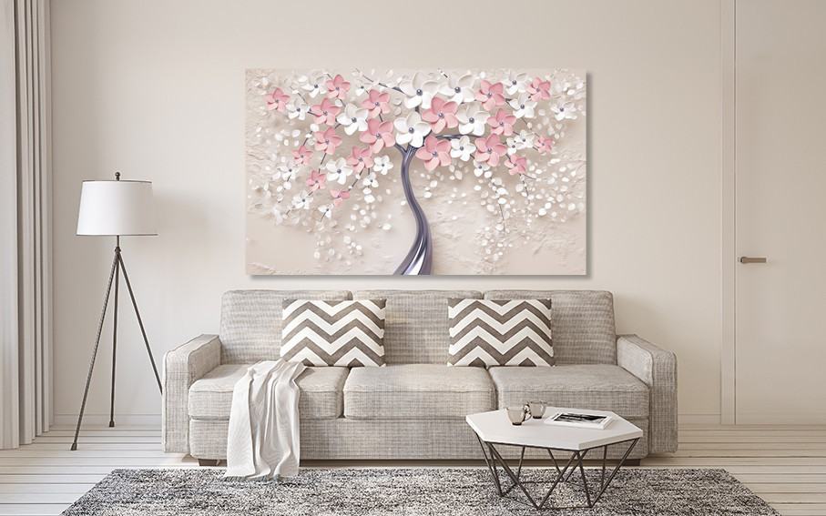 Картина холст в гостиную / спальню  Дерево Біло-Рожеві  квіти   MLP_178 80x120 см Киев - изображение 2