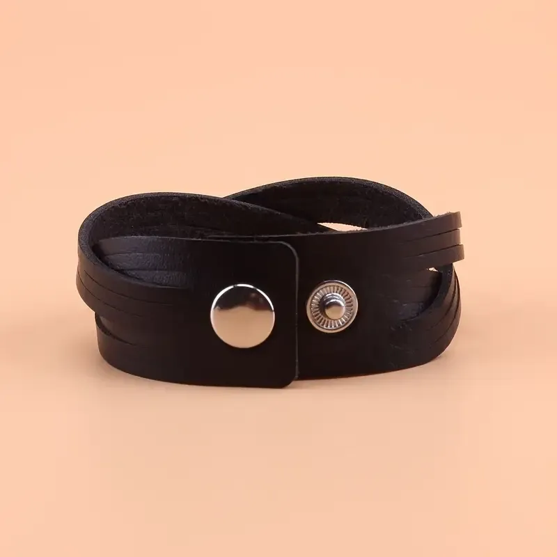 Браслет черный плетеный из искусственной кожи – стильный унисекс аксессуар Киев - изображение 2