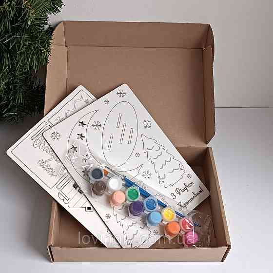 Новогодний набор для детского творчества открытки 3D с красками. Ирпень