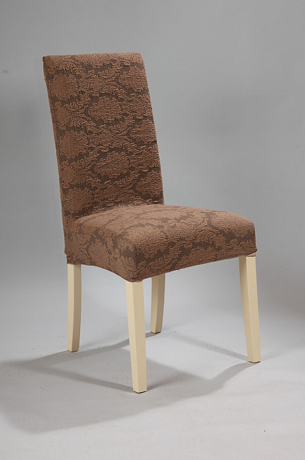 Универсальный натяжной чехол накидка на стул со спинкой Жаккард натяжной Royan Турция коричневый 006 Белая Церковь - изображение 1