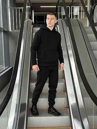 Тепле чоловіче худі на флісі з капюшоном чорне Pobedov 008 ЗИМА Київ