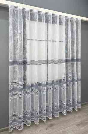 Короткий тюль VR-Textil 1938т Жаккард Белый с серым 300х200 см (42-0914) Киев