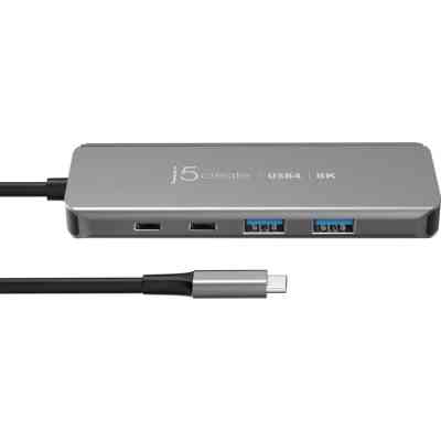 Концентратор J5create USB-C 5-in-1 2xUSB 3.2 10Gbps + 2xUSB-C 10Gbps PD 100W + HDMI 8K gray (JCH453-N) Винница