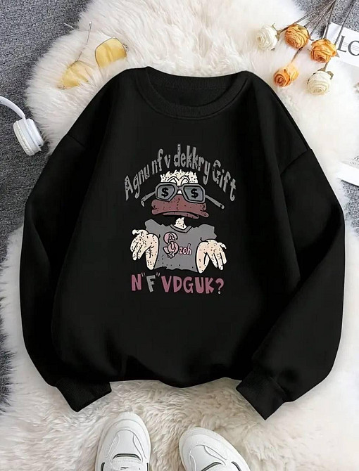 Жіночий утеплений оверсайз світшот із креативним принтом тринитка на флісі Одеса - фото 4