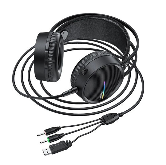 Дротові навушники Hoco W100 Touring з мікрофоном і LED підсвічуванням (Чорний) Вінниця - фото 8