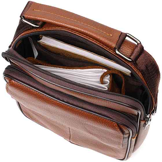Удобный мужской мессенджер из натуральной кожи Светло-коричневый (Vintage) Киев