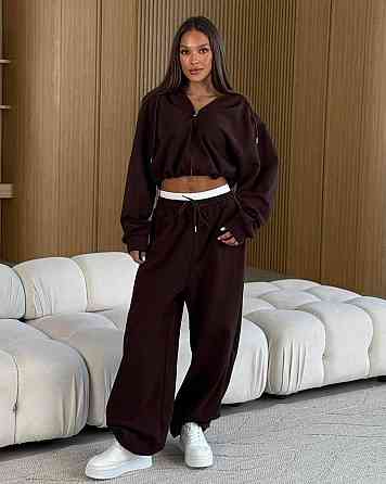 Женский стильный повседневный костюм двойка трехнить петля Шоколад, 42/44 Одесса