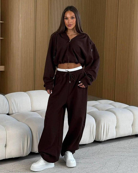 Жіночий стильний повсякденний костюм двойка тринитка петля Шоколад, 42/44 Одеса - фото 1