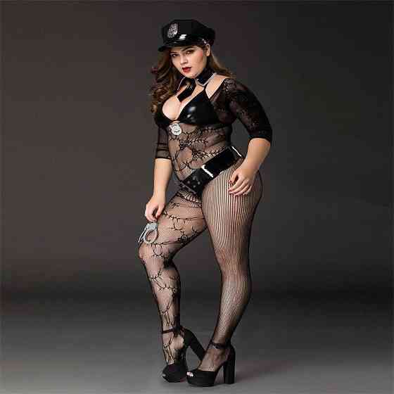 Костюм поліціянтки JSY «Фрау Марта» Plus Size Black, ремінь, кепка, наручники, краватка Sex Aura Київ