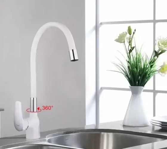 Змішувач для кухні Frap F4453-03 з гнучким виливом, білий/хром Київ