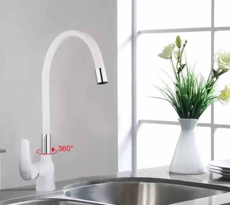 Змішувач для кухні Frap F4453-03 з гнучким виливом, білий/хром Київ - фото 3