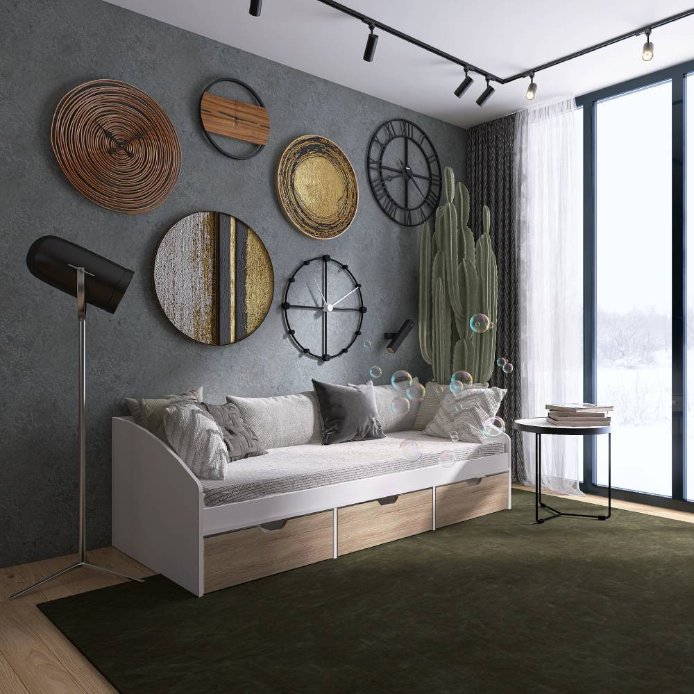 Ліжко односпальне з ящиками Еверест Комфорт 3 193х84х59 см Німфея Альба (білий)/Дуб сонома (DTM-073830) Львів - фото 2