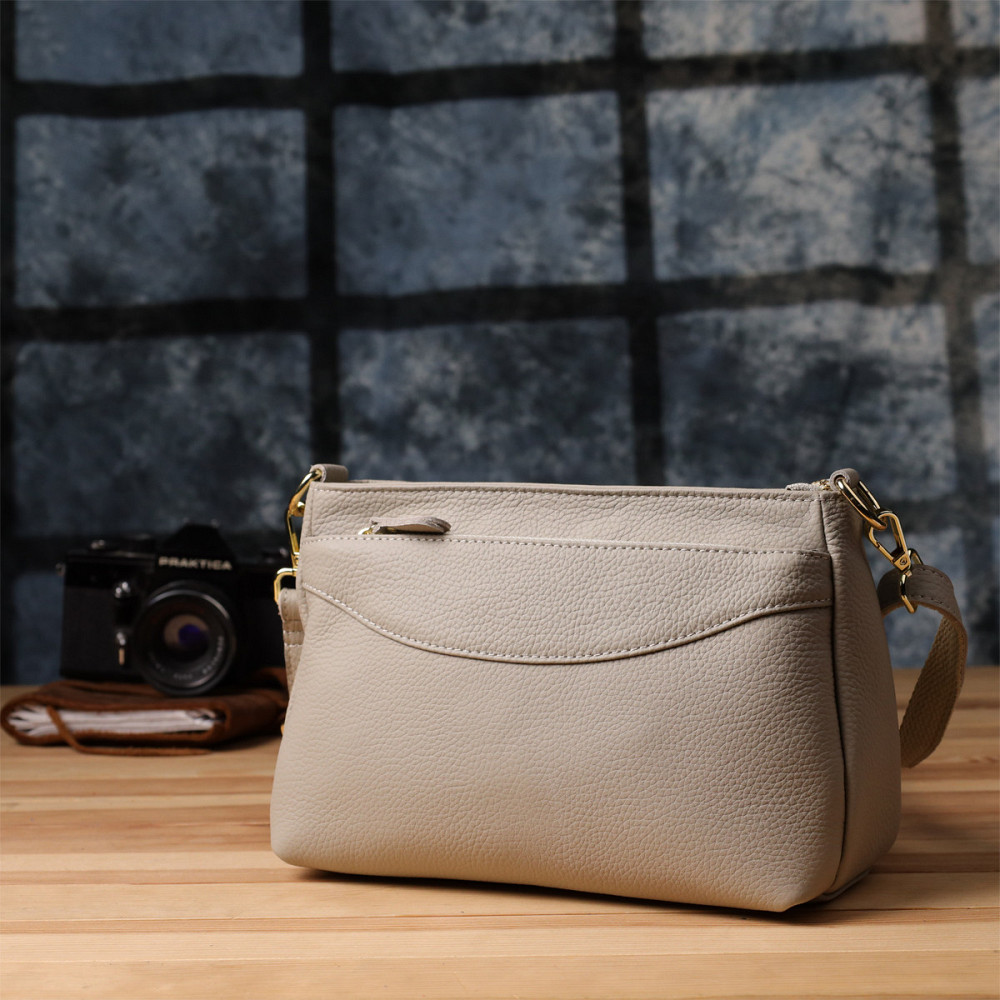 Елегантна жіноча сумка з натуральної шкіри з жорсткою основою Vintage 22985 Сірий Київ - фото 9