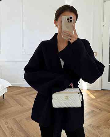 Женский теплый трикотажный оверсайз кардиган с поясом ангора рубчик Одесса