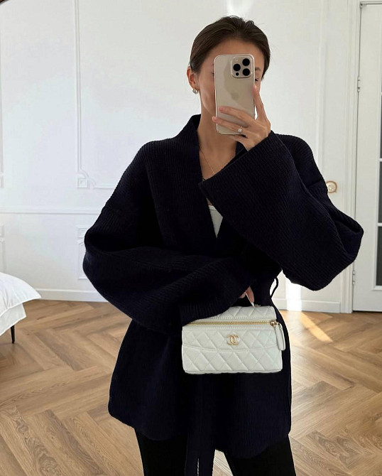 Женский теплый трикотажный оверсайз кардиган с поясом ангора рубчик Одесса - изображение 1