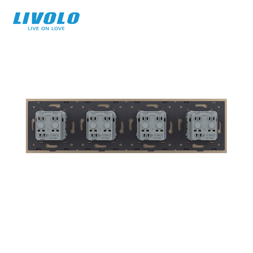 LIVOLO Чотиримісна електрична розетка з заземленням LIVOLO, золота, скляна рамка, шторки, 250В Коломия - фото 6