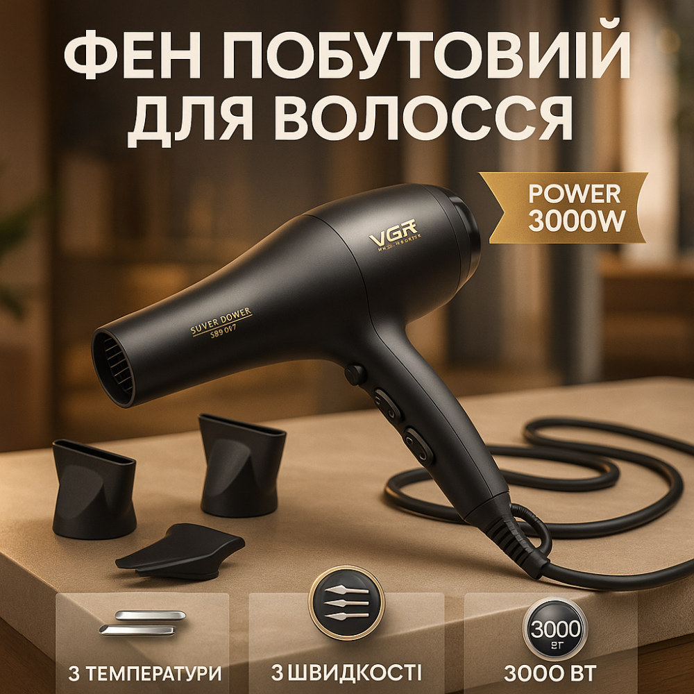 Хороший электрический фен VGR, Фен для дома и салона электрический с насадками TQ-68 Львов - изображение 14