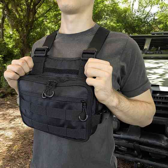 Чоловіча тактична нагрудна сумка розвантаження через плече чорна компактна міцна чорна розвантаження Київ