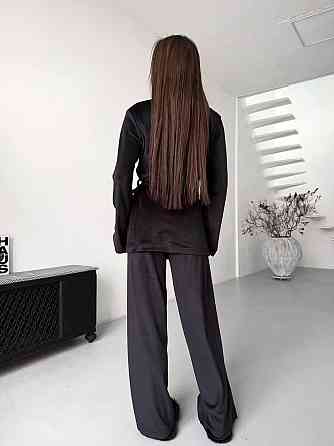 Жіночий стильний домашній костюм штани палаццо + кімоно, велюр Чорний, 46/48 Одеса