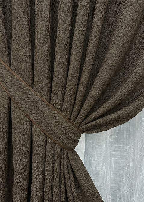 Комплект штор VR-Textil лен премиум ELEMENTA 200х270 2шт и Тюль 500х270 1867ш-115т венге с белым 71-072/6 Киев - изображение 4