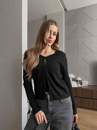 Женский базовый повседневный комплект из майки и кофты трикотаж рубчик Черный, 44/46 Одесса