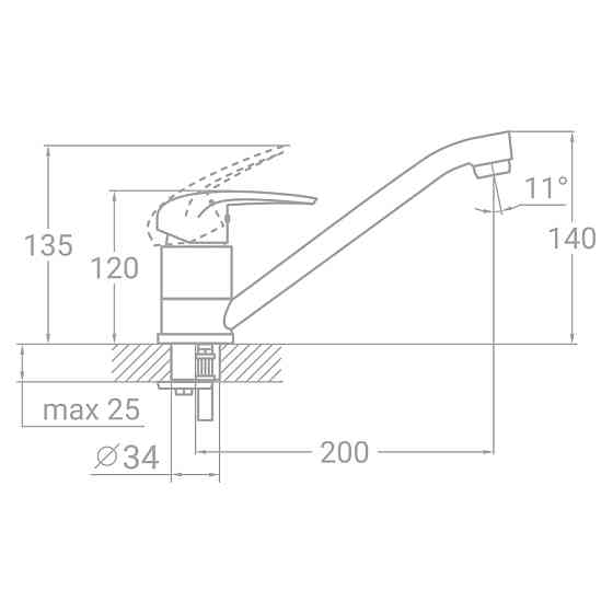 TAU Смеситель TN Ø35 для кухни гусак прямой 250мм на шпильке TAU TN-2B242C (9846110) Київ