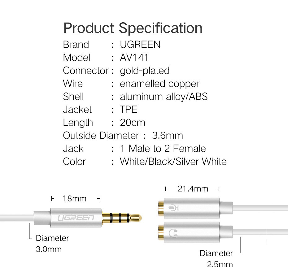 Розвідувач для навушників і мікрофон Ugreen CTIA UG-30619 (Серій) Миколаїв - фото 10