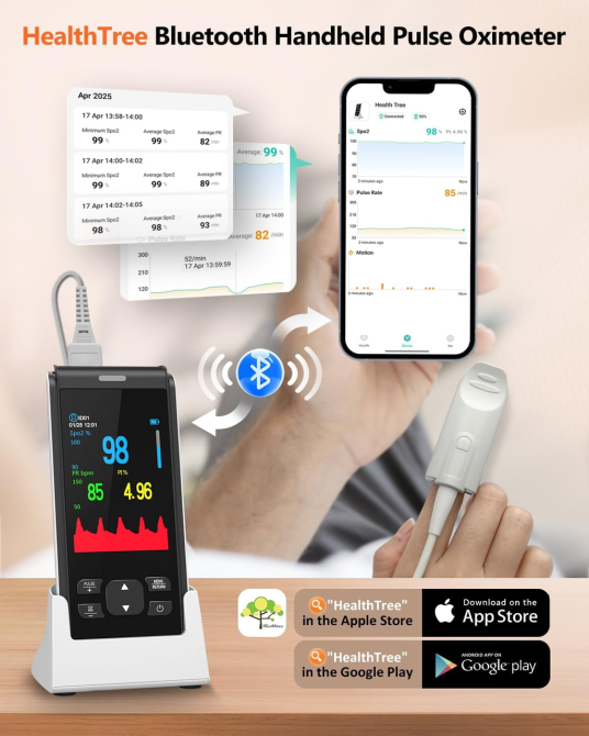 Пульсоксиметр аккумуляторный на палец HealthTree JKS50F Bluetooth — Портативный оксиметр с OLED-дисплеем и памятью (НТ-JKS50F) Киев - изображение 3
