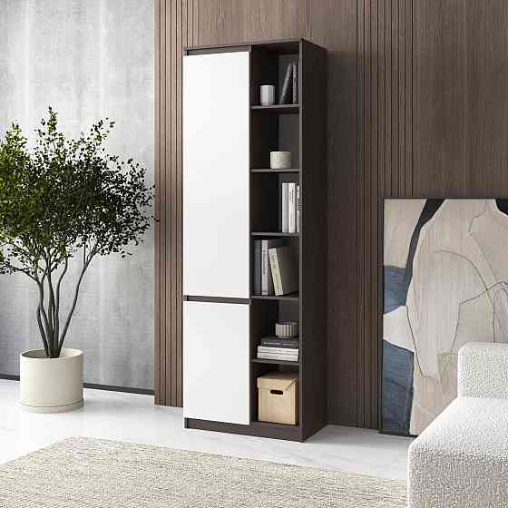 Шкаф для книг VAYS, пенал с полками R-27 Венге Темный-Белый фасад Львов