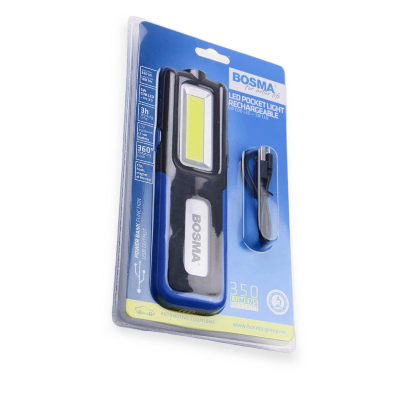 Ліхтар інспекційний 5w cob + 3w led, акб 2000 мач, usb, магніт, гачок, power bank, 2 режими регул BOSMA Мукачево - фото 1