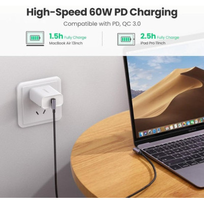 Дата кабель USB-C to USB-C 2.0m 3A 60W US323 90-degree Black Ugreen (70531) Винница - изображение 4