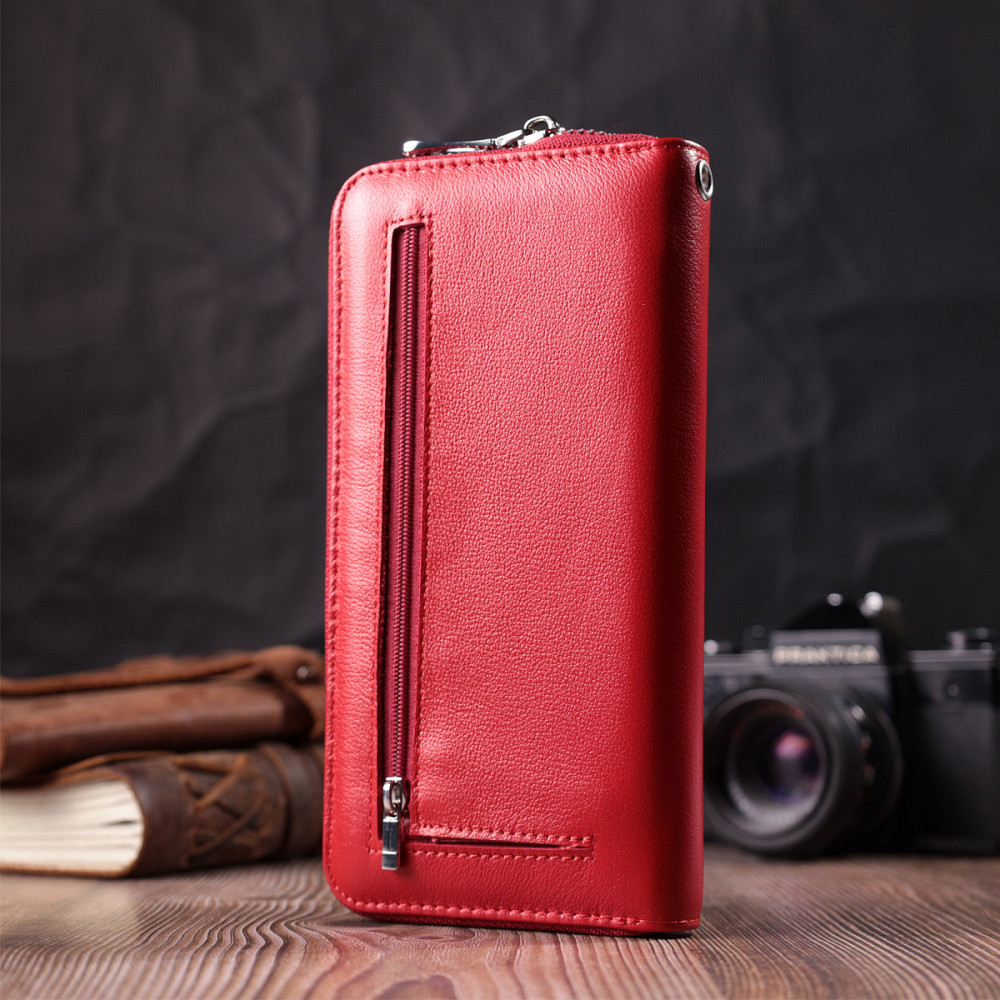 Стильный кошелек-клатч для женщин на одно отделение из натуральной кожи ST Leather 22561 Красный Киев - изображение 9