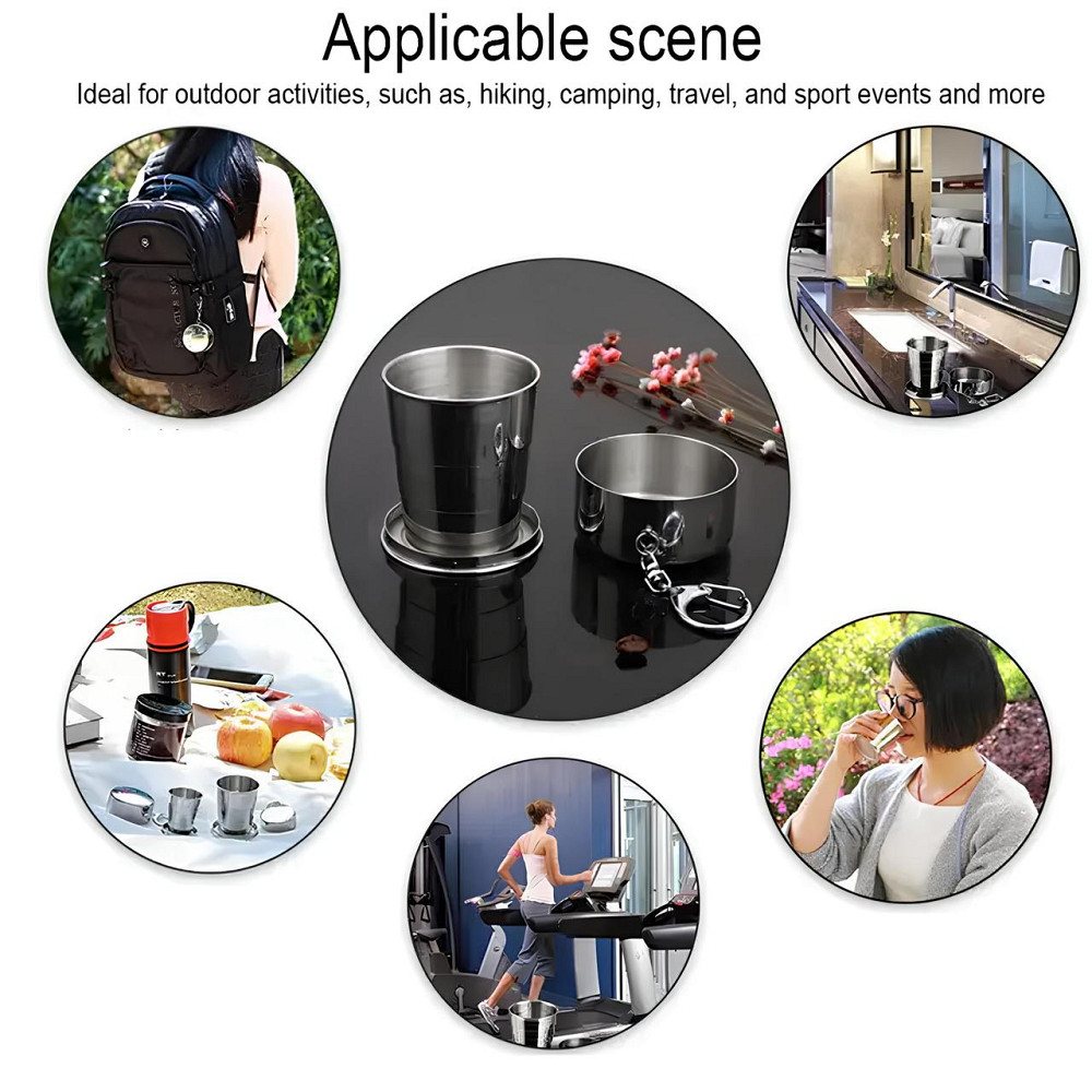 Похідна складна чашка RESTEQ з нержавіючої сталі — металевий туристичний стакан 250 мл з карабіном Київ - фото 7