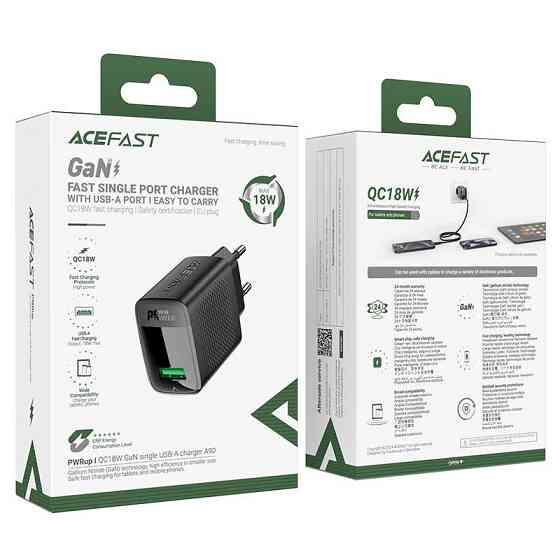 Мережевий зарядний пристрій з кабелем ACEFAST A90 QC18W GaN single USB-A charger set (P3) (EU) Black Одеса