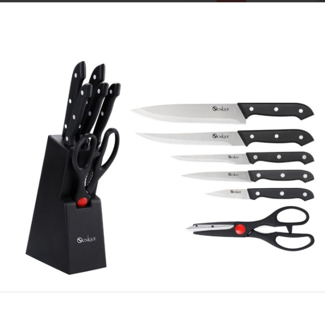 Набор кухонных ножей UNIQUE UN-1836 с ножницами и настольной подставкой: 5 ножей из нержавеющей стали Одесса - изображение 1