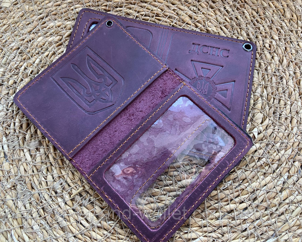 Обложка на удостоверение ДСНС с пластиковым шевроном зеленого цвета P_Leather Бордовый Киев - изображение 4