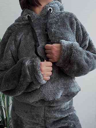 Теплий жіночий плюшевий костюм двойка плюшеве двостороннє хутро Графіт Одеса
