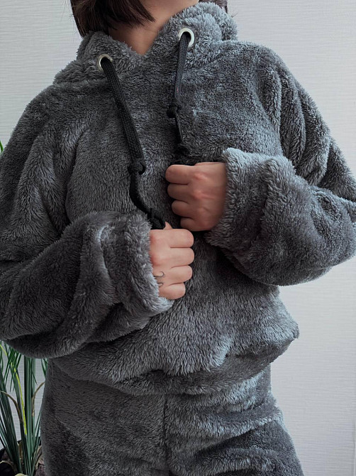 Теплый женский плюшевый костюм двойка плюшевый двухсторонний мех Графит Одесса - изображение 4