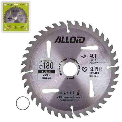 Диск пиляльний по дереву з твердосплавними напайками 180х25,4/22,2мм, 40 зубів Alloid Одеса