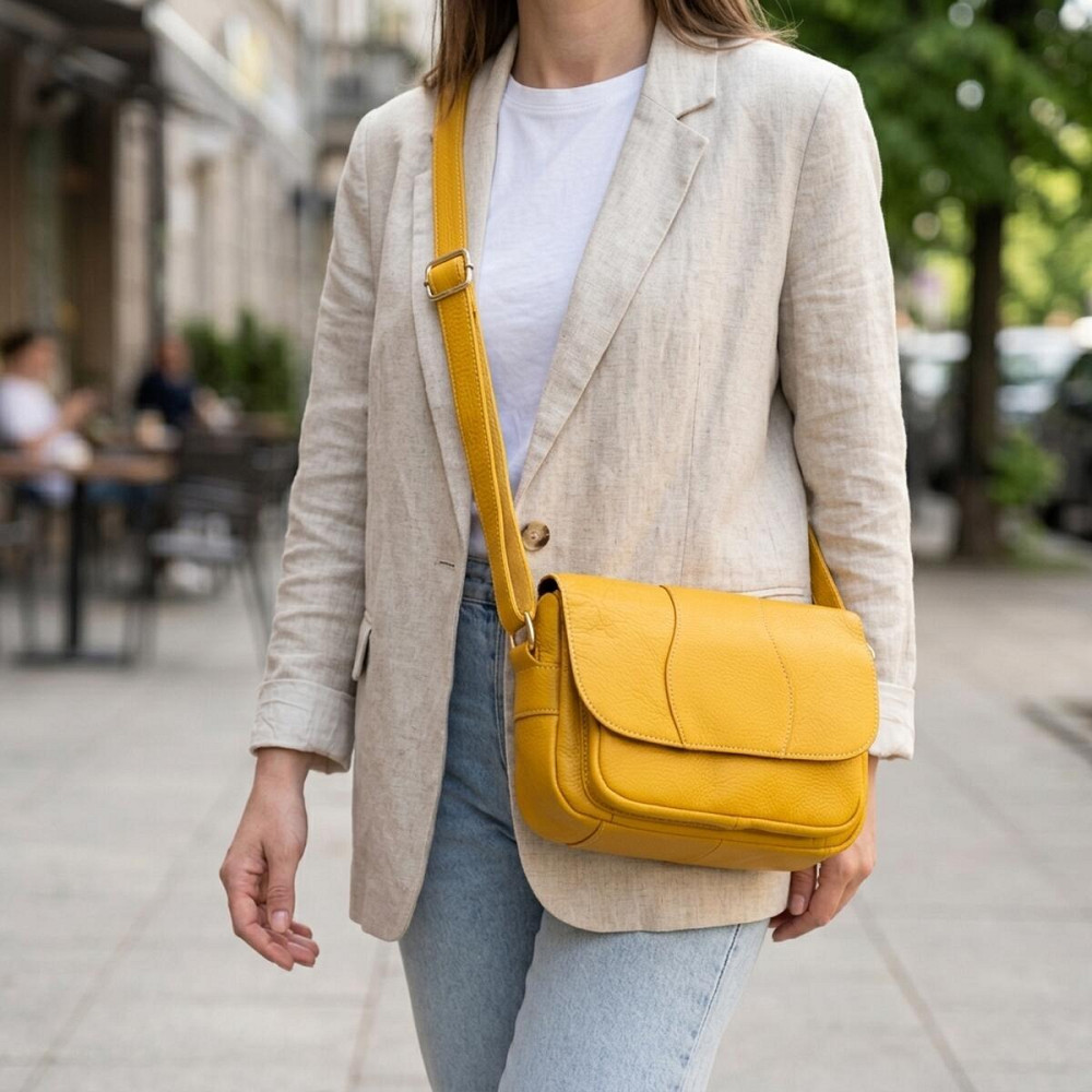 Шкіряна сумка для жінок на день Vintage 22969 Жовтий Київ - фото 12